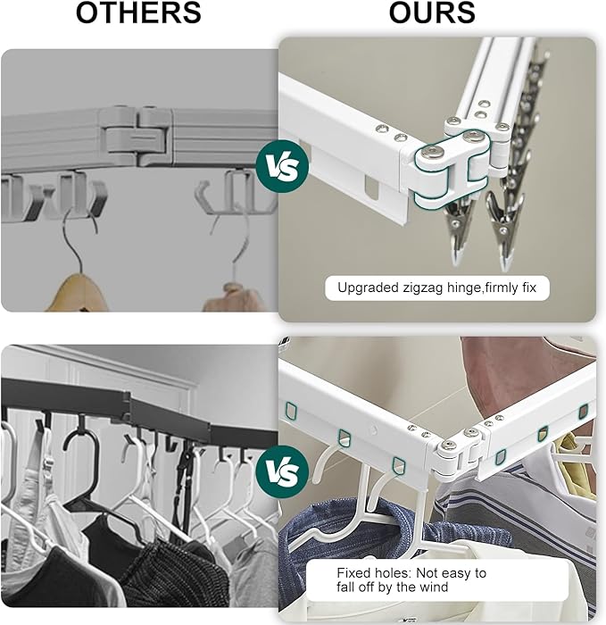 Hoimpro White 51" Clothes Drying Rack Retractable Foldable Wall Mounted - Image 6