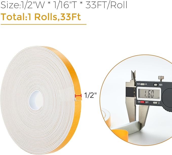 33 Feet Weather Stripping Door Seal, 1/2" Wide X 1/16" Thick Door Seal Strip - Image 3