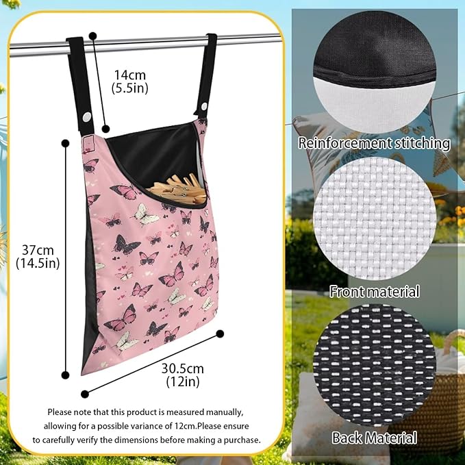 Butterfly Print Clothes Pin Hanging Bag, Stylish Clothespin Bag - Image 6