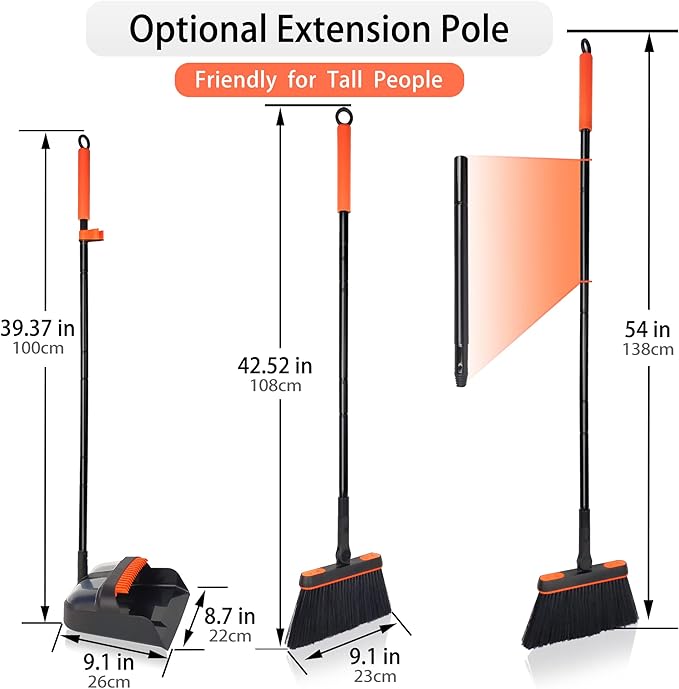JEHONN Broom and Dustpan Set for Home, Long Handle Lightweight 180 Degree - Image 5