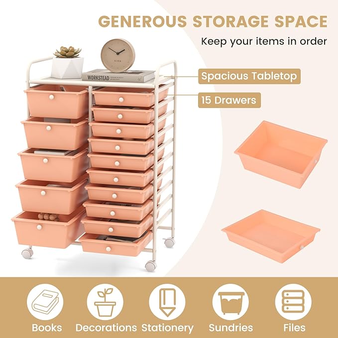 GOFLAME 15-Drawer Rolling Storage Cart, Utility Cart - Image 4