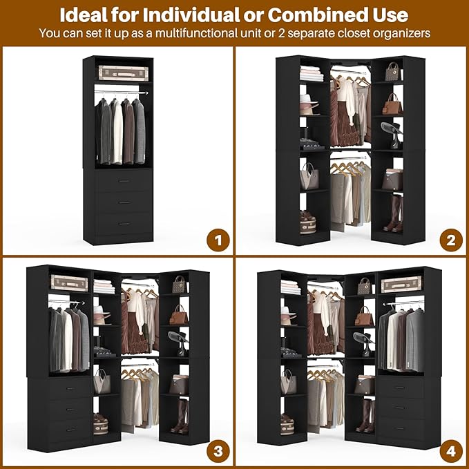 Corner Closet System with 3 Drawers, Corner Closet Organizer System with 13 - Image 6