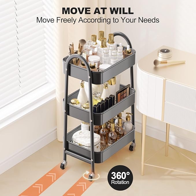 EAGMAK 3 Tier Rolling Cart, Large Metal Storage Cart - Image 4