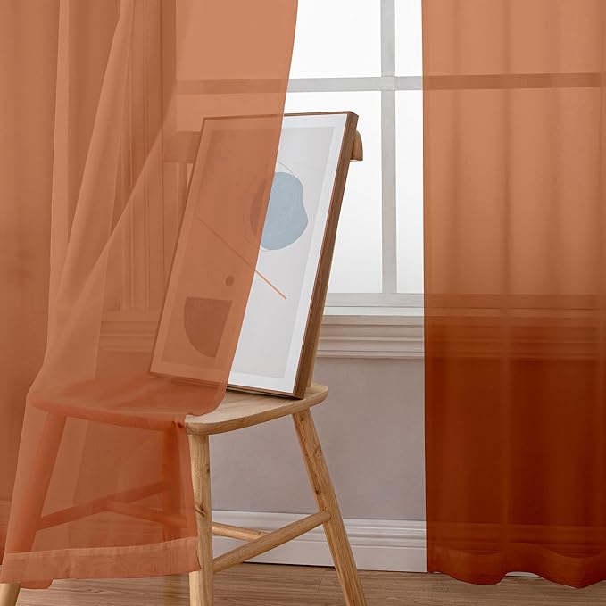 Chyhomenyc Burnt Orange Sheer Curtains 84 Inch Length 2 Panels, Light Filtering - Image 9