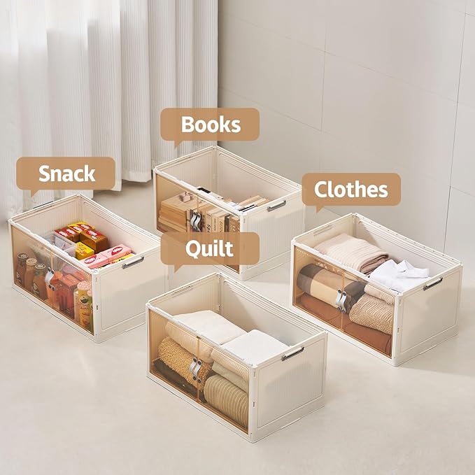 AHEONLAR 4 Pack Plastic Storage Bins - 388QT Foldable Stackable Storage Bins - Image 6