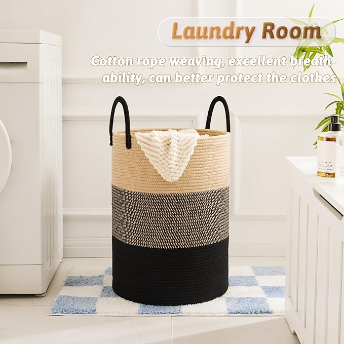 Laundry Basket, Woven Cotton Rope Laundry Hamper, 60L - Image 2