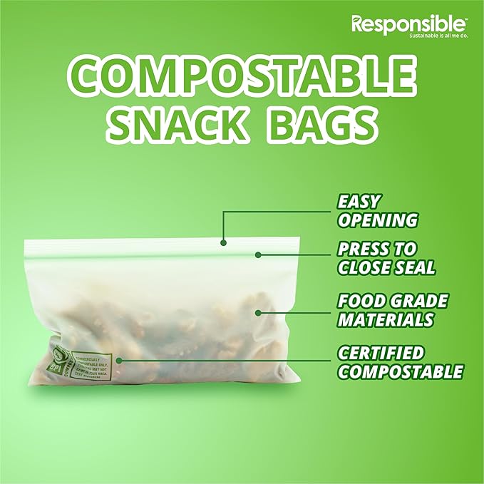 Responsible Products Certified Compostable SNACK Resealable Zip Bag, Extra - Image 3