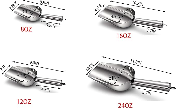 Cedilis 4 Pack Food Ice Scoops, 24oz Stainless Steel Scoop, Heavy Duty Metal - Image 5