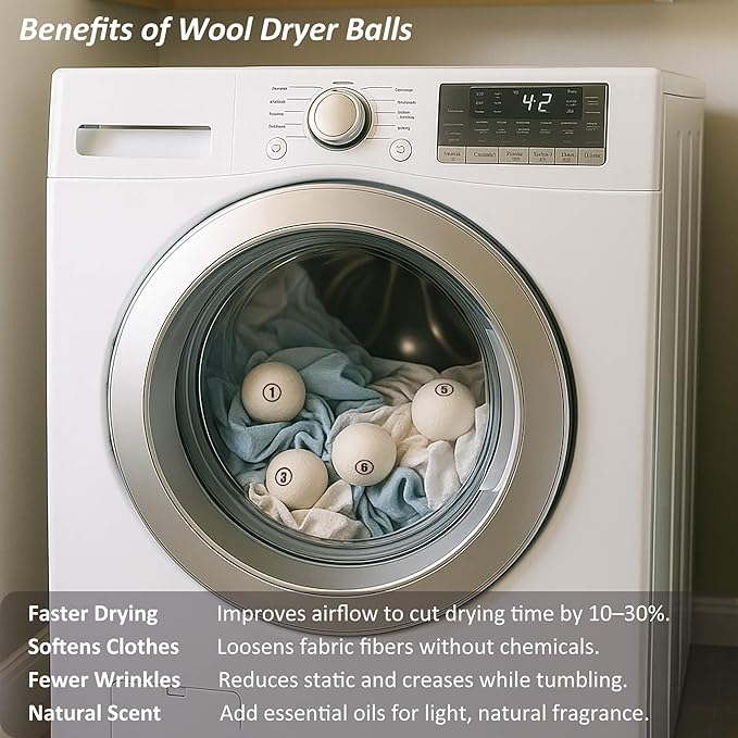 Sheep Wool Dryer Balls 12 Pack L Premium Natural Fabric Softener, Reusable - Image 3
