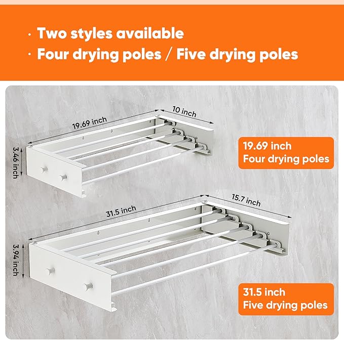 Clothes Drying Rack 31.5 inches Foldable Wall Mount Laundry Rack Folding Indoor - Image 6