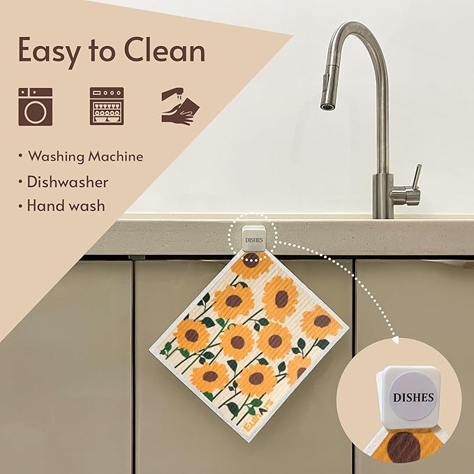 Swedish Dishcloths for Kitchen, 8 Pack Flower Reusable Paper Towels Washable - Image 2