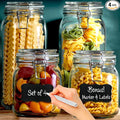 4 Glass Food Storage Jars with Airtight Lids + Chalkboard & Marker, Kitchen by LERAZE