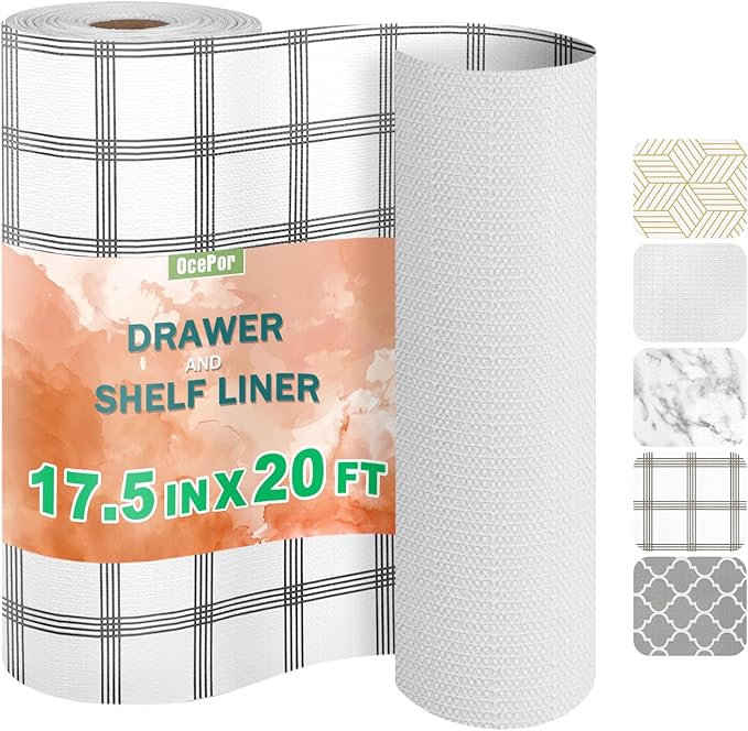 OcePor Non-Adhesive Drawer and Shelf Liner 17.5IN x 20FT，Non Slip Cabinet and by OcePor