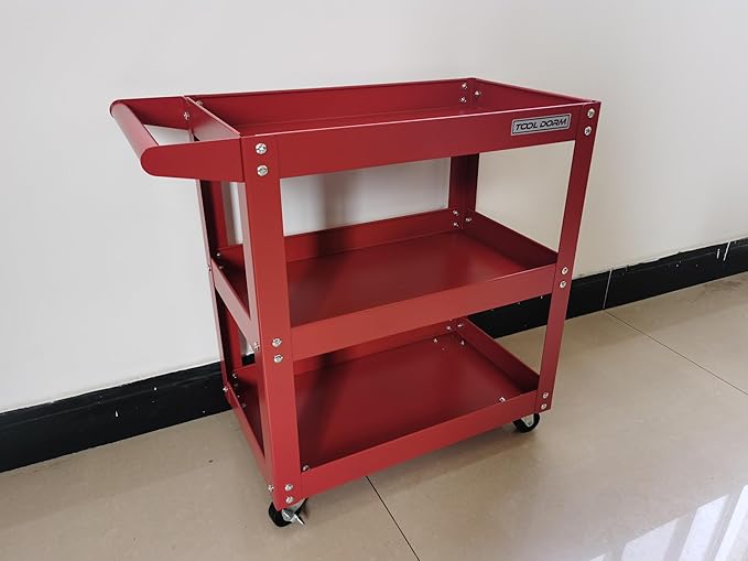 Utility Service Cart, 3 Shelf 150LBS Heavy Duty Steel Rolling Utility Cart - Image 2