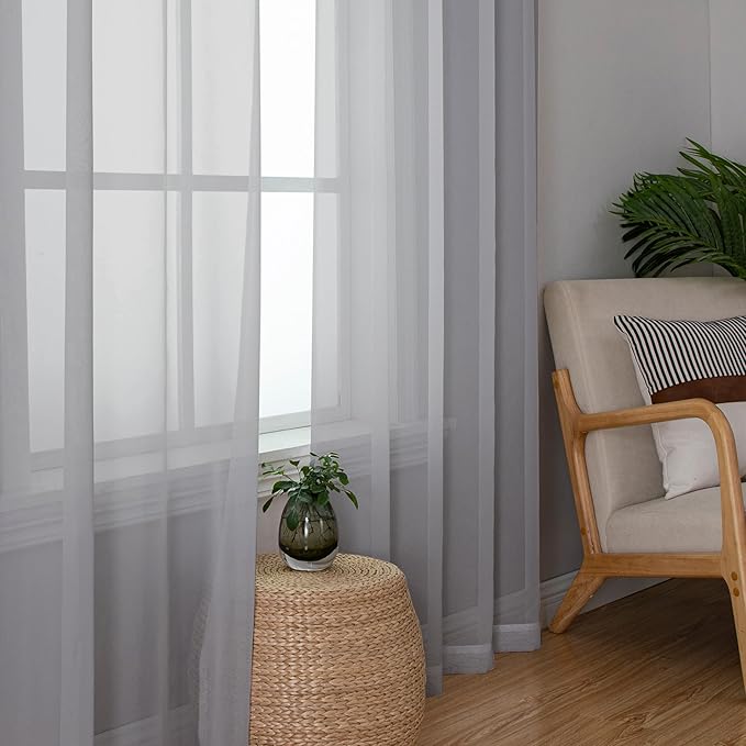 Chyhomenyc Light Grey Sheer Curtains 72 Inch Length 2 Panels, Light Filtering - Image 4
