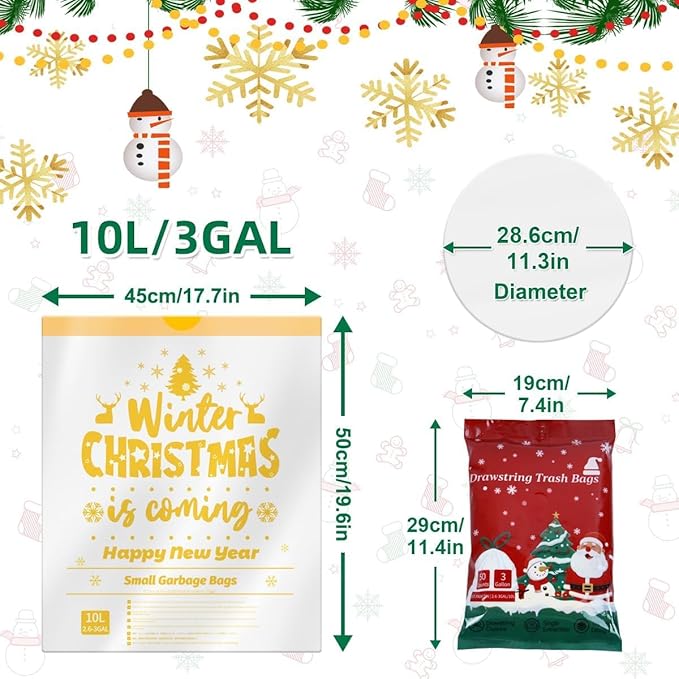 XUXRUS Small Christmas Trash Bags, 3 Gallon Christmas Garbage Bags 50 Count - Image 6