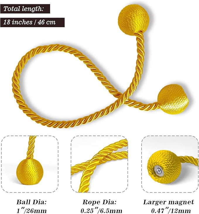 Hion Magnetic Curtain Tiebacks Golden 6 Pack, Curtain Tiebacks Buckles - Image 2