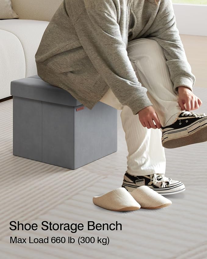 Folding Storage Ottoman, Velvet Storage Bench, - Image 3
