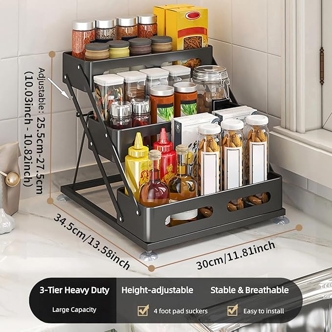Bokelai Spice Rack 3 Tier Foldable Seasoning Organizer Jars Storage Holder Step - Image 6