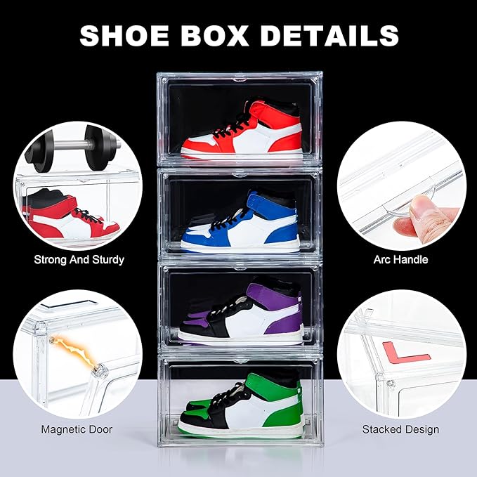 NYZE 12 Pack Acrylic Shoe Boxes Side Open, Shoe Storage Organizer - Image 3