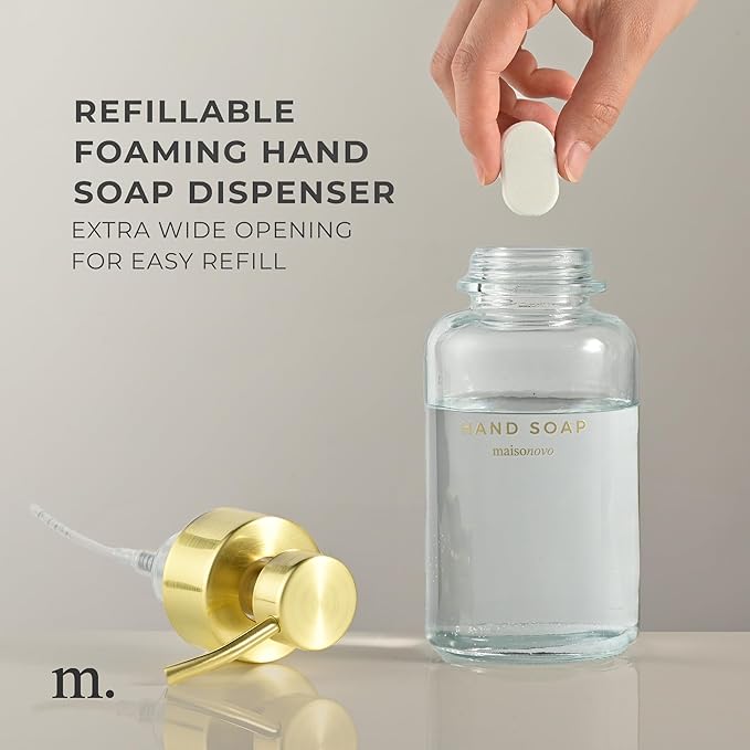 MaisoNovo Glass Foaming Hand Soap Dispenser 14 Oz | Gold Foaming Soap Dispenser - Image 7