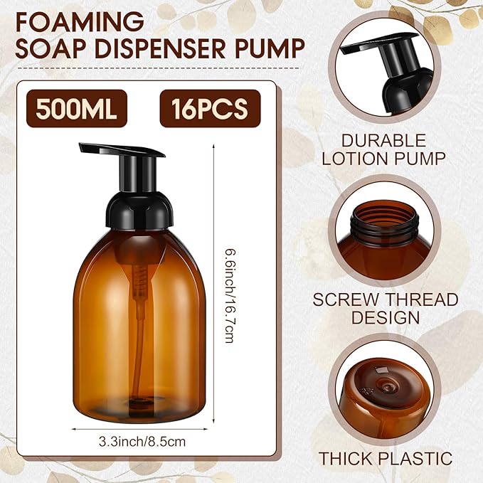 Uiifan 16 Pcs 17 oz Amber Foaming Soap Dispenser Refillable Foam Pump Bottle - Image 2