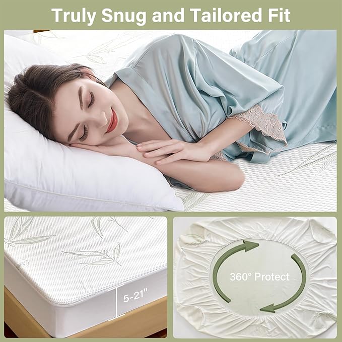 Twin XL Mattress Protector Waterproof Mattress Pad Washable Bamboo Rayon - Image 2