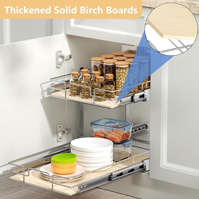 ROOMTEC 2 Tier Individual Pull Out Cabinet Organizer 13½"W x 21½"D, Slide Out - Image 2