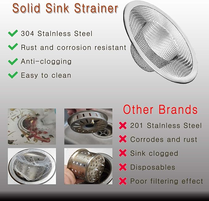 4pcs Heavy Duty Stainless Steel Kitchen Sink Strainer, 2.75" Top / 1" Mesh - Image 3