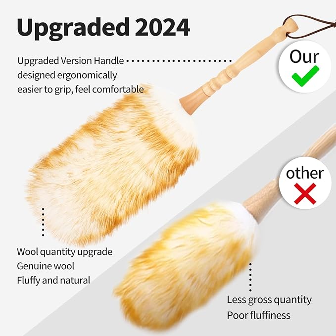 Lambswool Duster with Solid Wooden Handle, Leather Hang Strap, Comfortable - Image 3