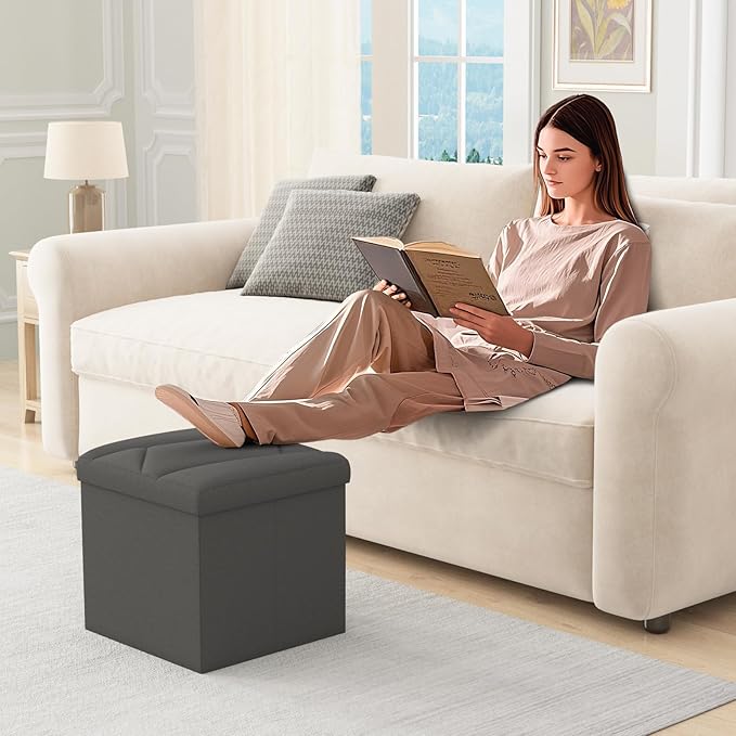 Folding Storage Ottoman Bench, 15 Inches End of Bed Bench, Folding Ottoman - Image 2