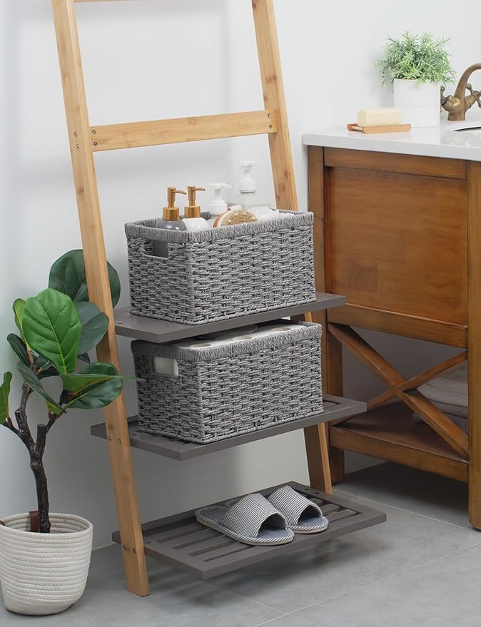 StorageWorks Round Paper Rope Storage Baskets, Rectangular Wicker Baskets - Image 7