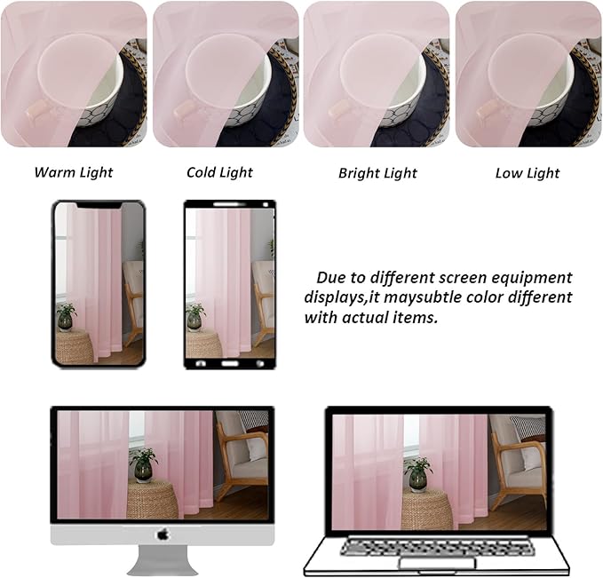 Chyhomenyc Blush Pink Sheer Curtains 78 Inches Long 2 Panels Set - Image 3