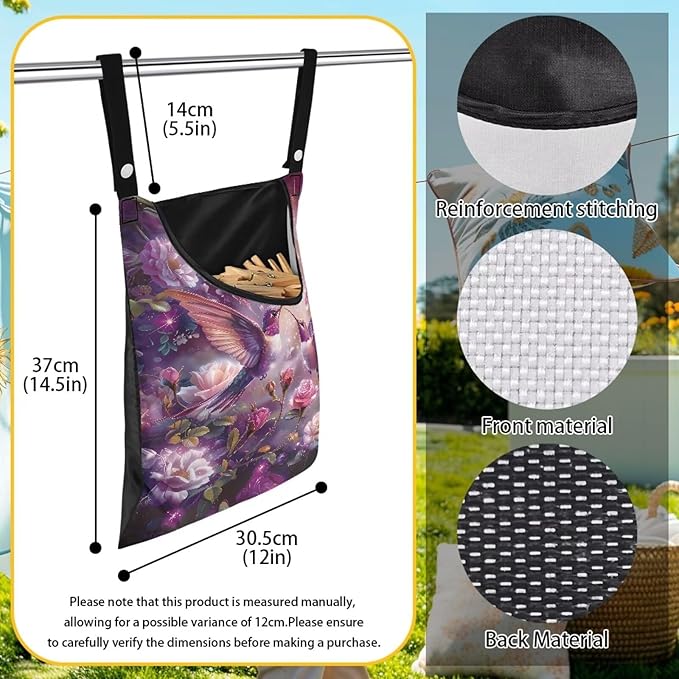 Purple Flower Hummingbird Clothespin Bag - Image 7