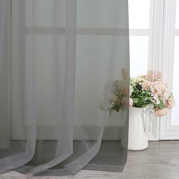 Chyhomenyc Charcoal Grey Sheer Curtains 108 Inch Length 2 Panels, Extra Long - Image 6