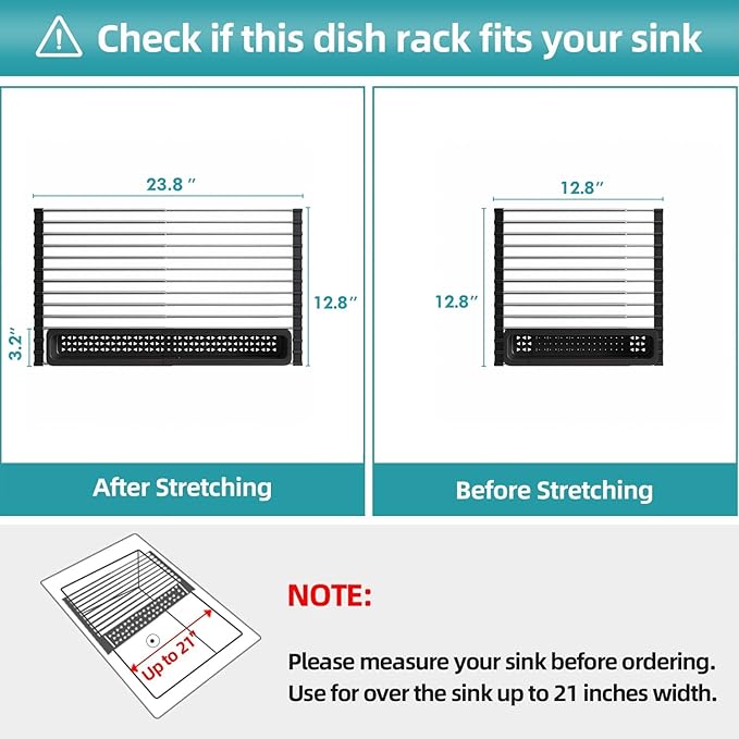 JASIWAY Roll Up Dish Drying Rack, Expandable Stainless Steel Portable Over The - Image 3