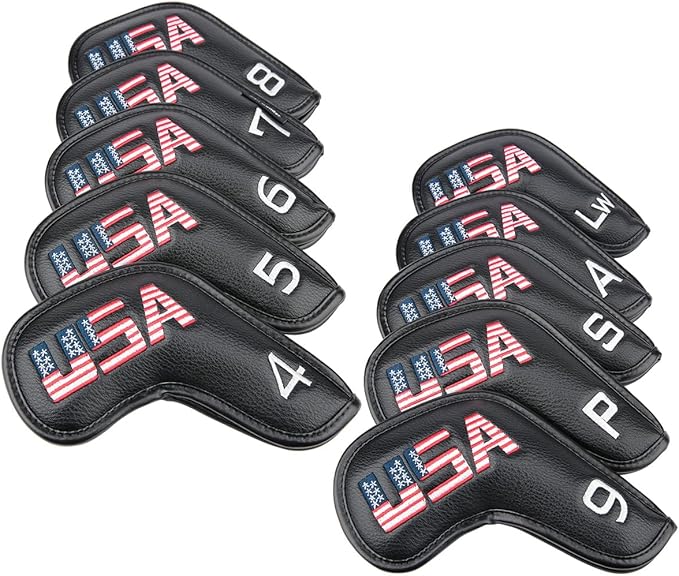Golf Builder Black Leather USA Golf Club Iron Wedge Head Covers Fit All Brands - Image 2