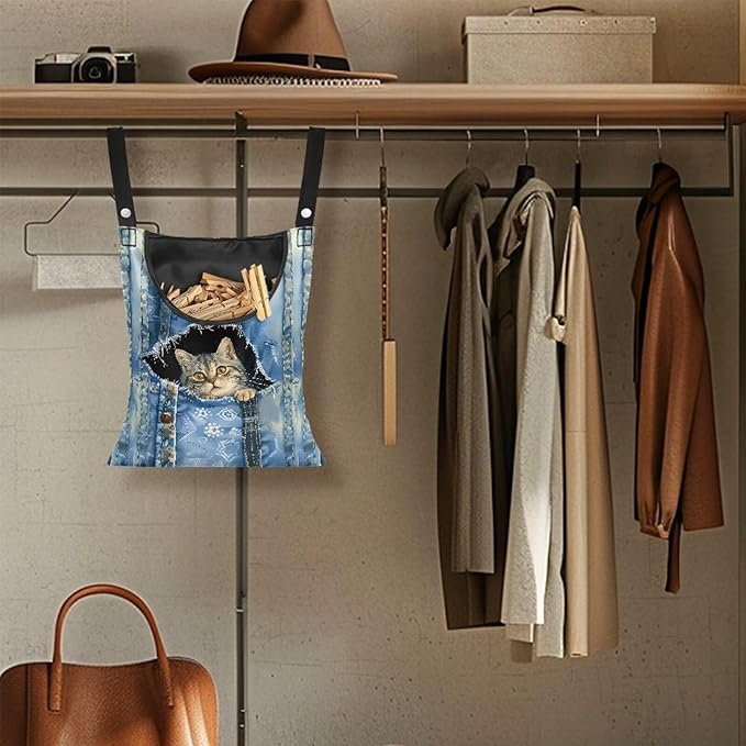 Cat Pin Bag with Hanging Rope, Laundry Hanging Bag, Fits Clothes Lines - Image 5