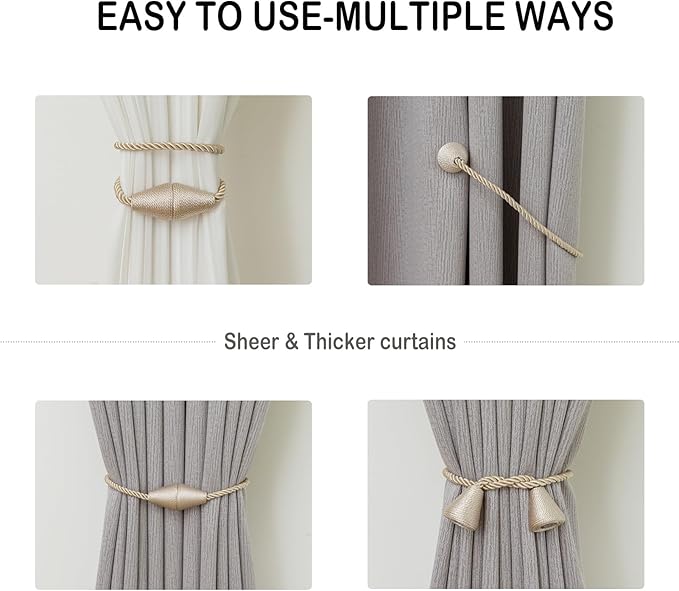 Magnetic Curtain Tiebacks 8 Pack Outdoor Rope Curtain Tie Backs Decorative - Image 5