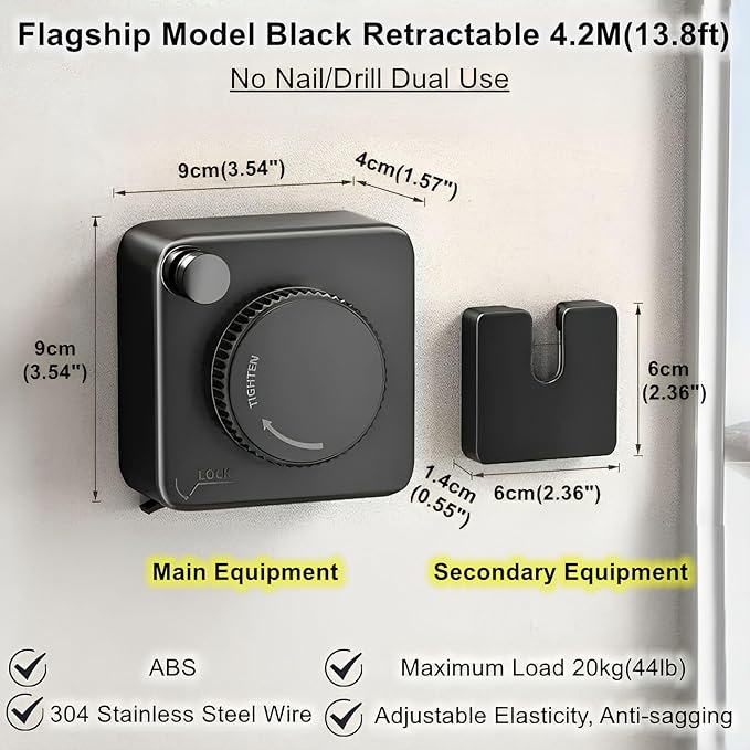 13.8ft Retractable Clothesline, Non-sag Clothesline, Indoor & Outdoor Heavy - Image 2