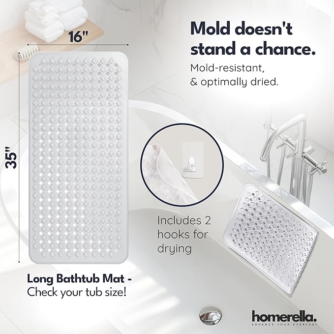 homerella® Bathtub Mat Non Slip 35x16, Incl. Hooks - Image 3