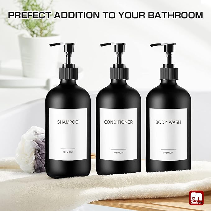 GMISUN Black Shampoo and Conditioner Dispenser, Shower Soap Dispenser Bottles - Image 7