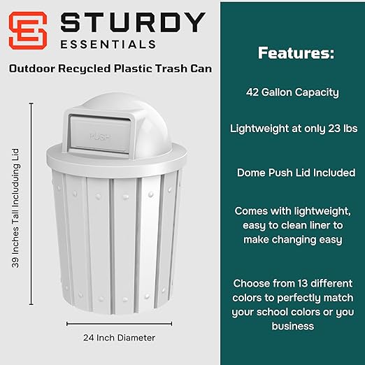 42 Gallon Slated Circle 100% Recycled Plastic Heavy Duty Outdoor Trash Can - Image 2