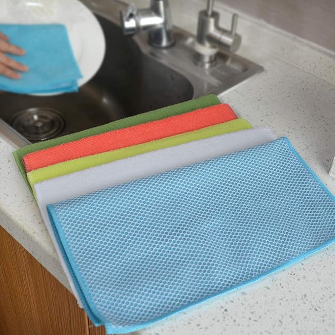 SINLAND 5 Color Assorted Microfiber Dish Cloth Towels Best Kitchen Cloths - Image 7