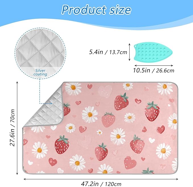 Pink Floral Strawberry Hearts Ironing Mat - Image 2