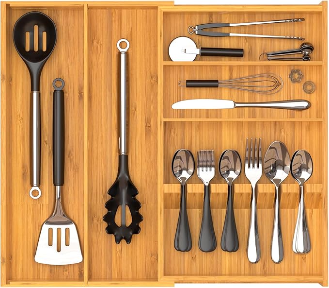 Yofidra Pure Bamboo Silverware Drawer Organizer: 16.9x18.9 Expandable Large by Yofidra