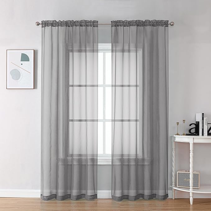 Chyhomenyc Sheer Charcoal Grey Curtains 90 inches Long 2 Panels, Light by Chyhomenyc