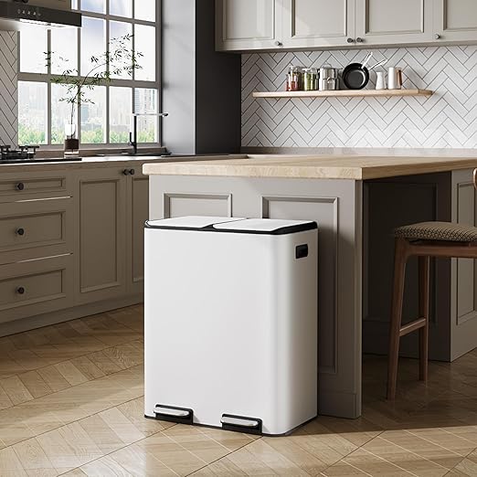 WLIVE Dual Trash Can, 2 x 8 Gallon, Step Trash Can - Image 2