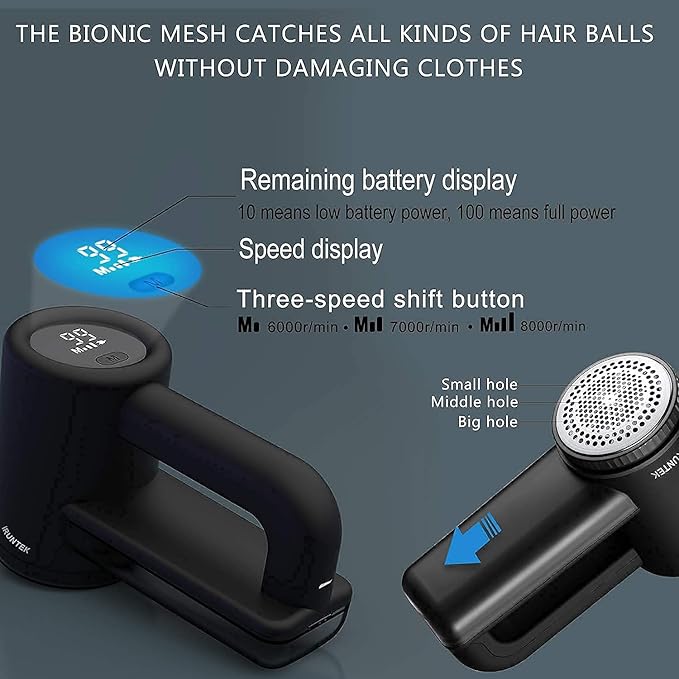 iRUNTEK Rechargeable Fabric Shaver & Lint Remover｜3-Speed Lint Shaver - Image 4