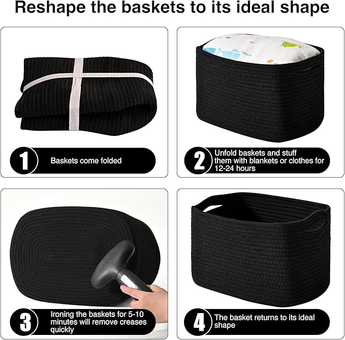 Black Storage Baskets for Organizing Shelves, Toy Basket for Nursery, Woven - Image 7